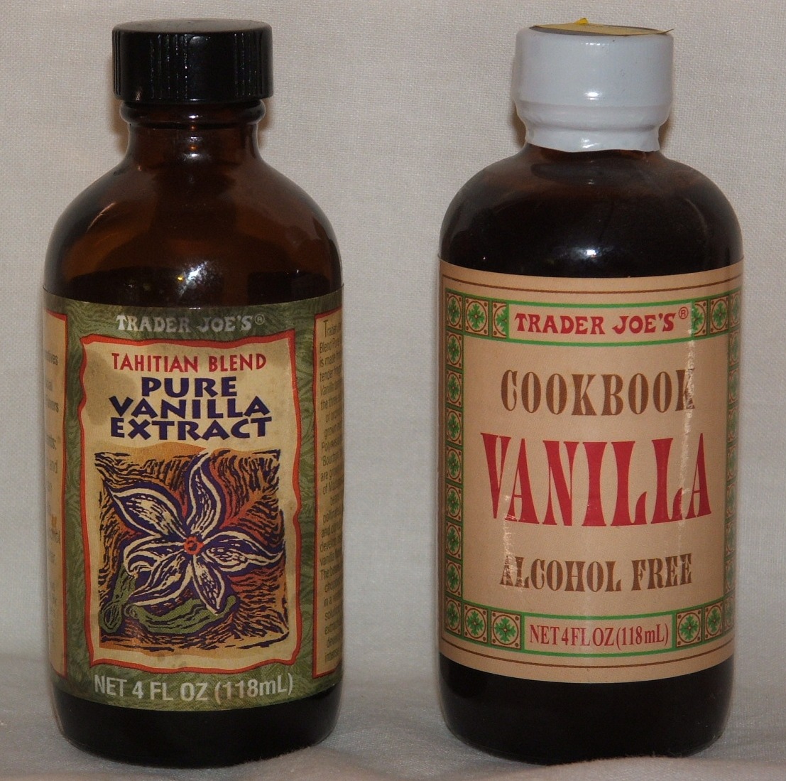 Two types of vanilla extract in bottles